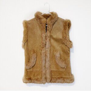 Trés Jolie Suede, Fur and Wool Blend Vest in Tan Large